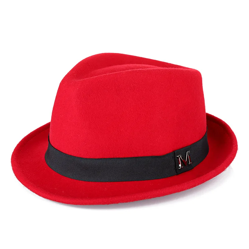 Men Winter Thick Warm Felt Fedora Hats 100%Wool Gentleman Jazz Cap Homburg Male Classical Narrow Brim Top Hat