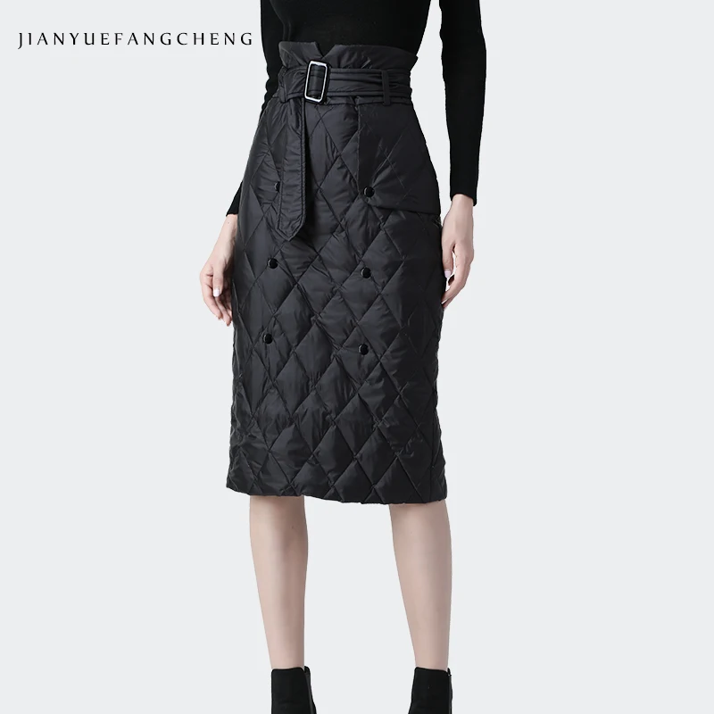 Женская зимняя куртка пуховик юбка карандаш сексуальная с завышенной талией