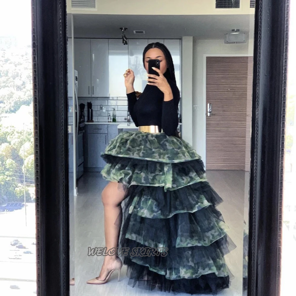 

Crazy Camouflage Layered Party Tulle Skirt Custom Made Streetweat Cool Girl Skirts 2020 New Fashion mujer faldas