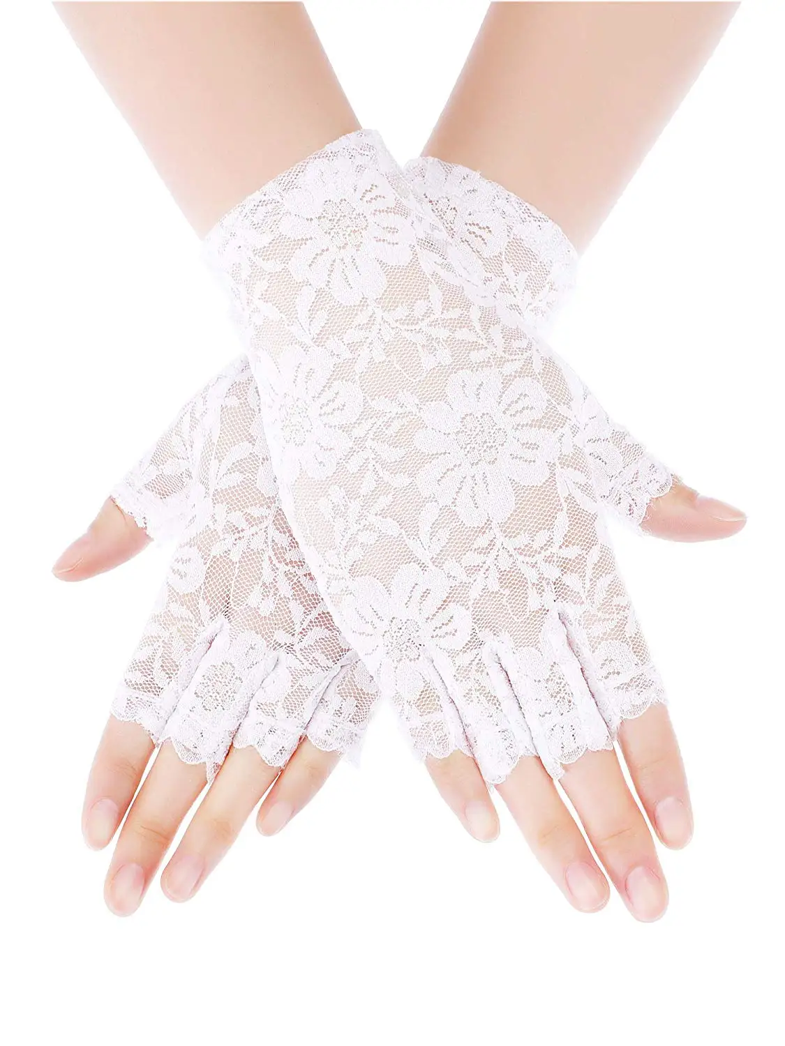 Elegant White Элегантные перчатки без пальцев, сексуальные женские перчатки, защита от солнца, перчатки для вождения, сексуальные женские кружевные перчатки для вечеринки, перчатки длиной до запястья - Color: Elegant White