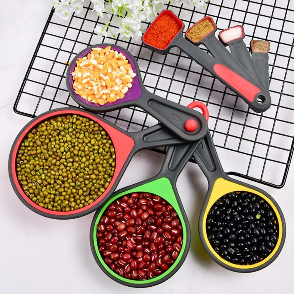 

4Pcs Folding Silicone Measuring Set Grain Flour Shovel Tools Home Kitchen Measuring Cups Spoon For Baking Kitchen Tools