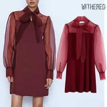 Увядшее осеннее платье для женщин в английском стиле элегантное винтажное индивидуальное газовое вязаное Лоскутное Сексуальное вечернее платье с бантом женская юбка