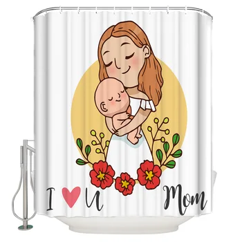 

Mothers Day Mom And Baby Flowers Bathroom Accessories Waterproof Bathroom Shower Curtain With Hook Accessory