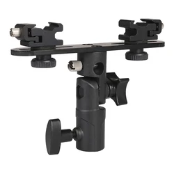 Double Hot Shoe Mount Flash Umbrella Holder Light Stand Speedlite Bracket for DSLR Photo Video Photography