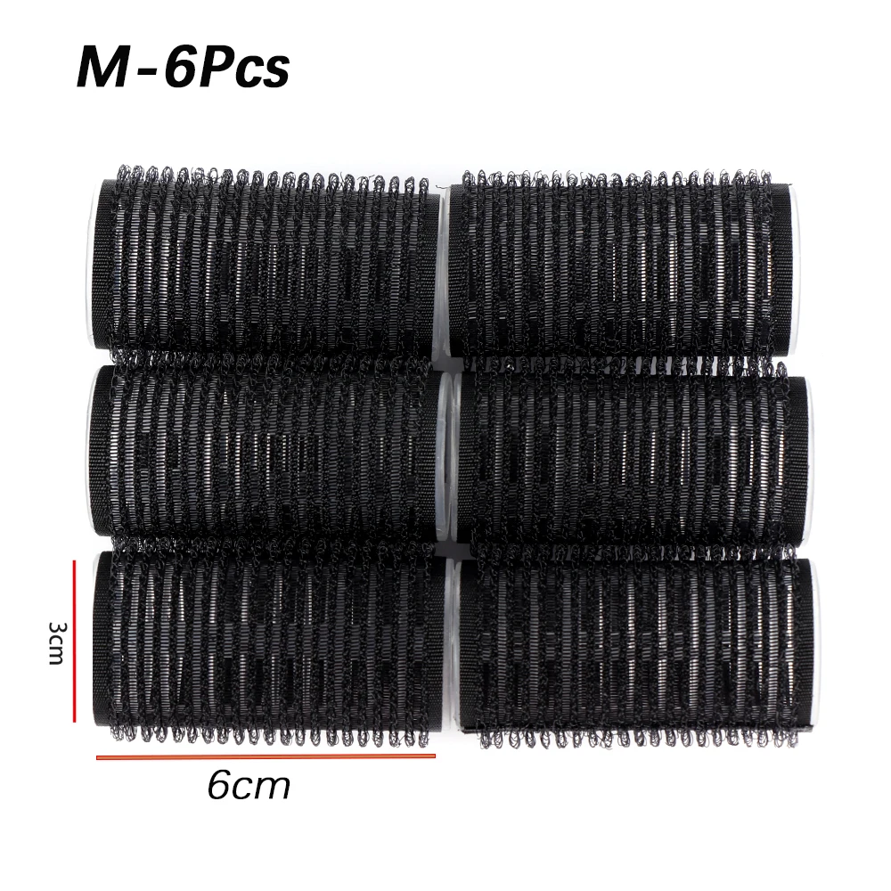 Профессиональные черные бигуди для волос с большим самозахватом, профессиональные бигуди для парикмахерских, многоразмерные бигуди для парикмахерских, липкий стиль для самостоятельной сборки - Цвет: M-6pcs