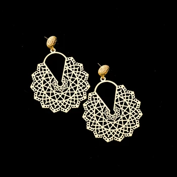 

Gold hoop gold plated filigree statement large hoop Stud Earrings for Women Girl's jewelry earrings