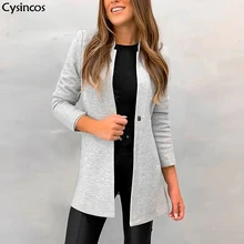 Cysincos Новые пальто женские средней длины Тренч приталенный Блейзер костюм шерстяное пальто Женская весенне-осенняя однотонная верхняя одежда на пуговицах