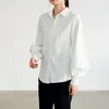 Blusa de manga larga con cuello vuelto para primavera y otoño, camisa blanca con mangas abullonadas para mujer, color negro ► Foto 3/6