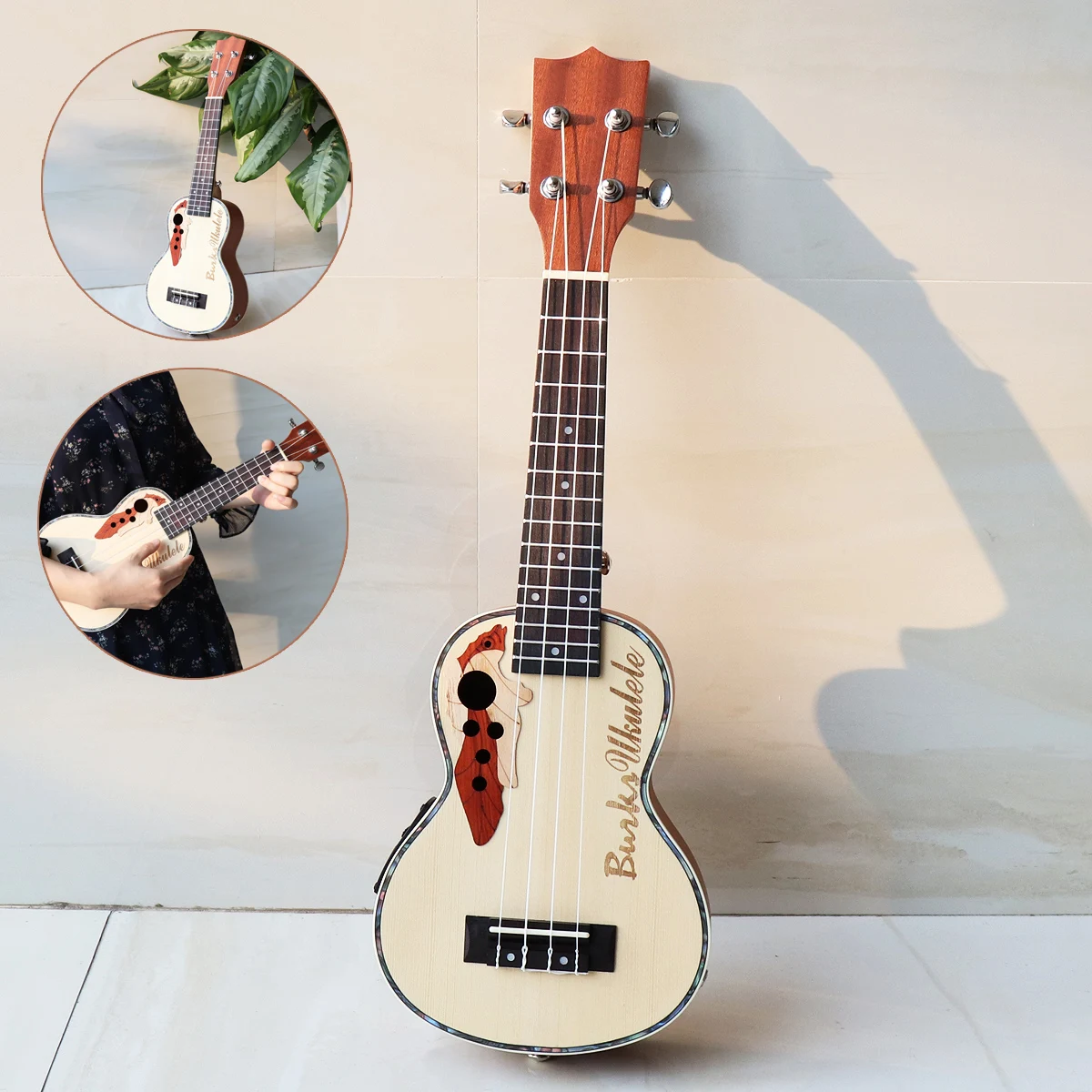 21 дюймов Ель эквалайзер сопрано Ukelele 15 Лады электроакустическая 4 струны гитары со встроенным эквалайзером звукоснимателя