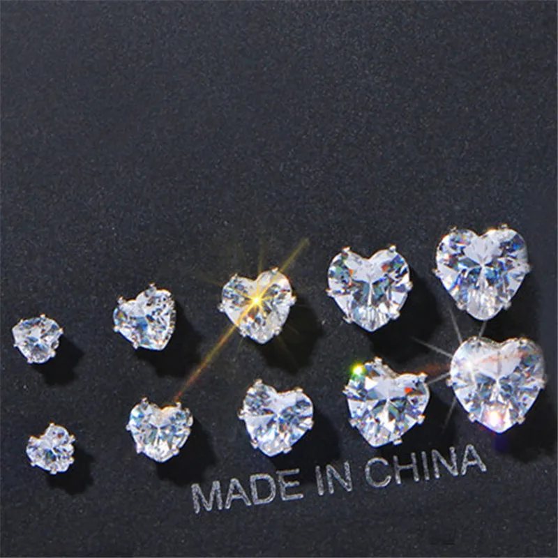 Classic 12Pairs Cubic Zirconia Stud Earrings Set For Women Silver Color Round Heart Crystal Rhinestone Earrings Brinco Jewelry