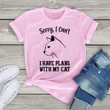 

Sorry I Can't I Have Plans with My Cat 100% Cotton Cat Graphic Tee Tops Funny T-Shirt Oversized Female T Shirt Unisex 1207