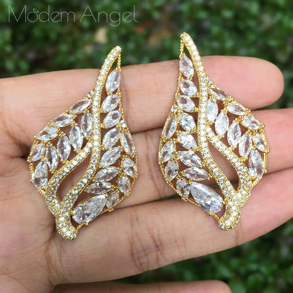 Роскошные серьги ModemAngel в форме листа маркиза цветка кубического циркония для