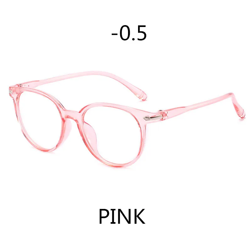 Elbru, анти-синий светильник, очки для близорукости, для женщин и мужчин, Ретро Прозрачная оправа, линзы, близорукие очки, близорукость с градусом-1.0to-6,0 - Цвет оправы: Pink -0.5