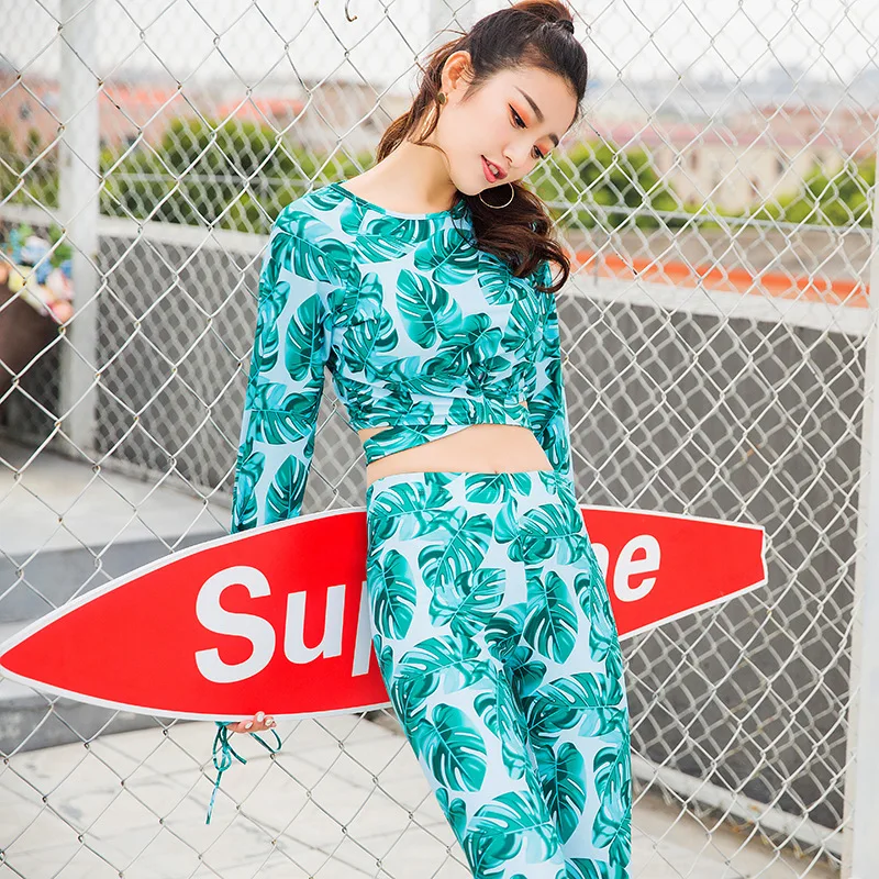 

Tankini Plus Size Bathing Suit Long Sleeve Women Swimming Short Pants Surf Swimwear Rash Guard Zipper Surfing Trousers Drying