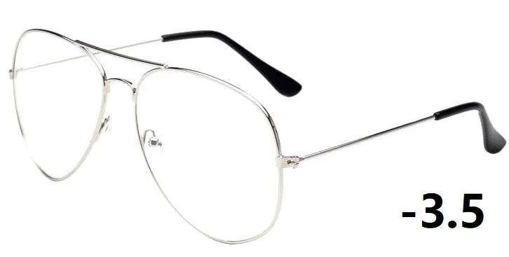 1-1,5-2-2,5-3-3,5-4-4,5 Ретро металлическая большая оправа Очки для близорукости очки для женщин и мужчин классические очки - Цвет оправы: Silver -3.5