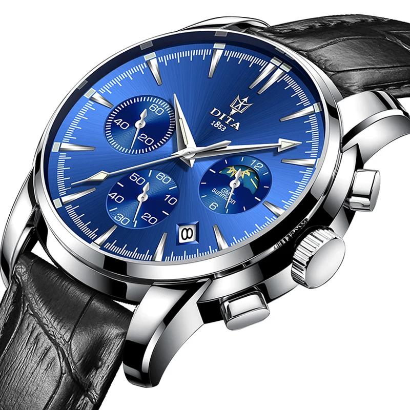

DITAWATCH Original Leather Watch Stainless Steel Sport Chronograph Man Wrist Watch Quartz Bracelet men watches Relogio Masculino