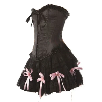 

Free Shipping sexy lingerie Lace Up corset skirt black AM2651 M, L