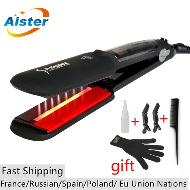 Ceramic 3D Plate Vapor Spray Flat Iron Professional Infrared Steam Hair Straightener All Type Salon Steamer Straighten Styles 1