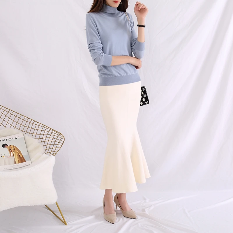 Spring and Autumn Women Maxi Skirt Cashmere Wool Casual Mid-Calf Skirts Music Festival Clothing