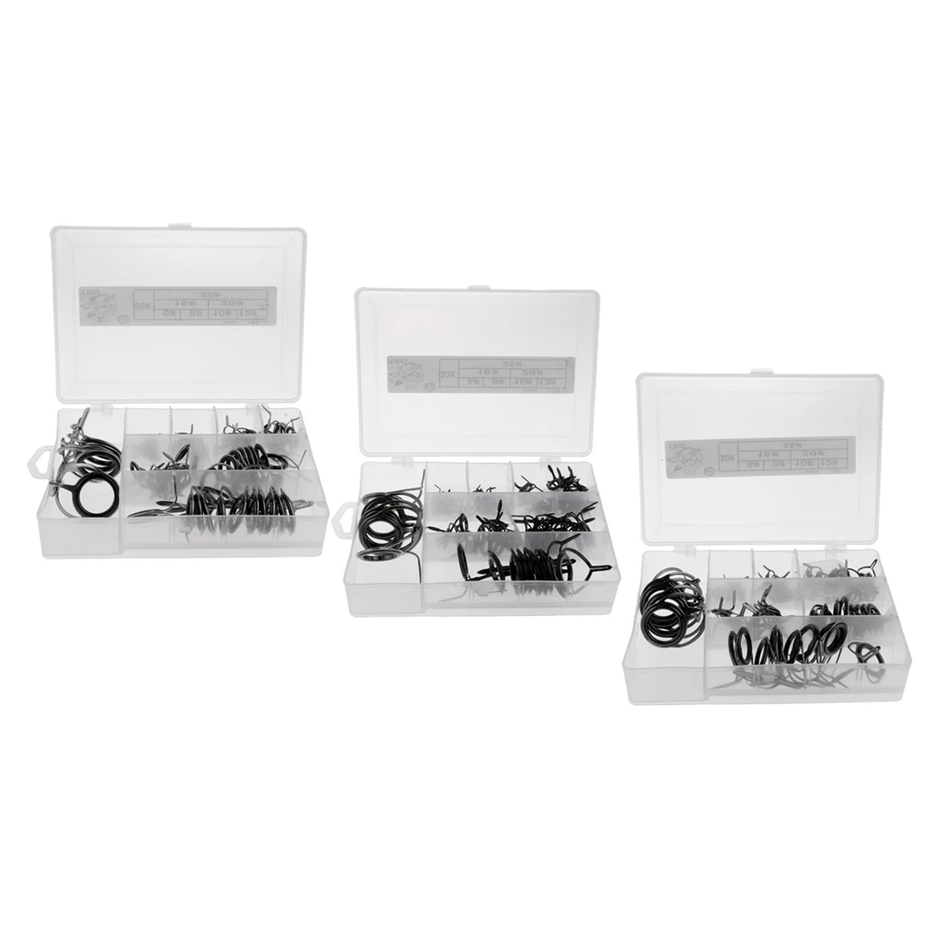 75Pcs/box Fishing Rod Guides Double Foot Stainless Steel Frame Ceramic Ring Reel Care Accessories