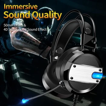 

Wired Gamer Headset Deep Bass Gaming Headphones with Microphone LED Light for PC Laptop Computer