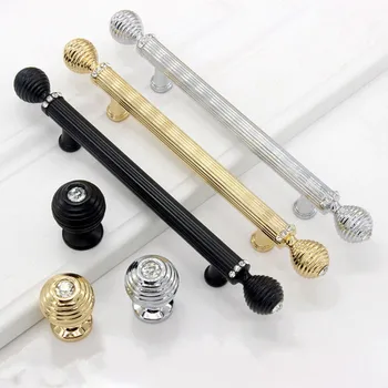 

192mm Modern Fashion Deluxe Top Quality K9 Crystal Villa Furniture Handles Silver Gold Black Wardrobe Wine Cabinet Handles 5" 96