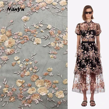 

Flower Mesh Embroidery Fabric Material African Lace Sewing On Clothes Fabrics Wedding Dress