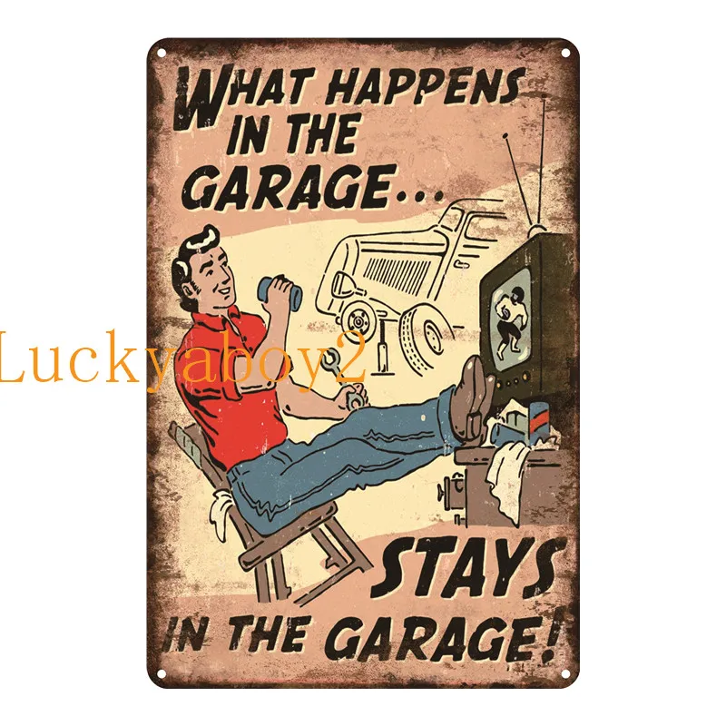 Rétro Replica Style Vintage métal étain signe cadeau Garage MON GARAGE mes règles