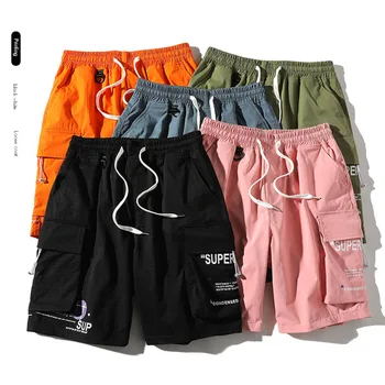 

Casual Cargo Shorts Men Summer 2020 Fashion Male Short Jogger Streetwear Black Pink Elastic Waist Drawstring Bermudas Masculina