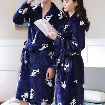 

CALOFE Men Kimono Bathrobe Autumn Winter Flannel Long Robe Thick Warm Sleepwear Single Size Nightgown Male Casual Home Wear 2020