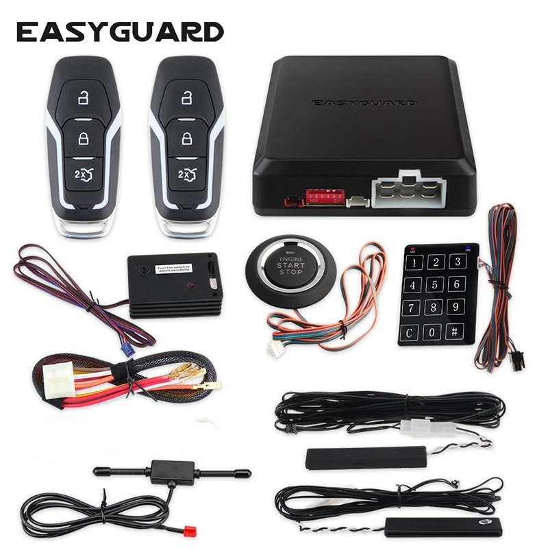 EASYGUARD Пассивный бесключевой вход pke Автомобильная охранная сигнализация дистанционный запуск двигателя кнопка запуска сенсорный ввод пароля датчик удара