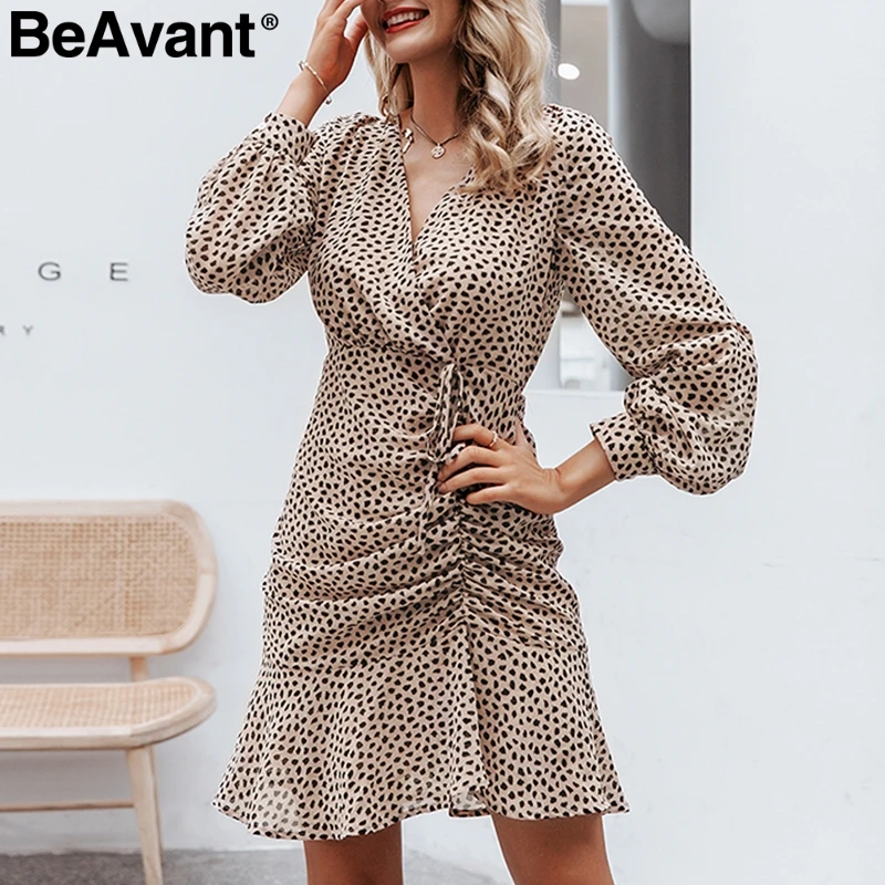 Женское леопардовое асимметричное платье BeAvant короткое вечернее с высокой