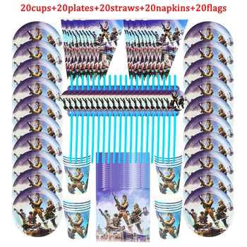

100Pcs Cartoon Eat Chicken Game Kids Favor Birthday Party Paper Disposable Cup+Plate+Napkin+Straw+Flag Fortress Night Supplies