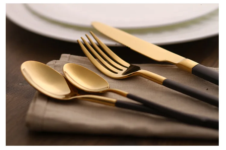 Набор столовых приборов вилки, ножи, ложки 304 нержавеющая сталь посуда зеркальный черный золотой набор серебряных изделий Золотая ложка нож набор палочек для еды