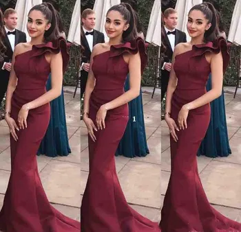 

Elegant One-Shoulder Mermaid Burgundy Evening Prom Dresses Sleeveless Long Train Special Formal Party Gown Robe De Soriee