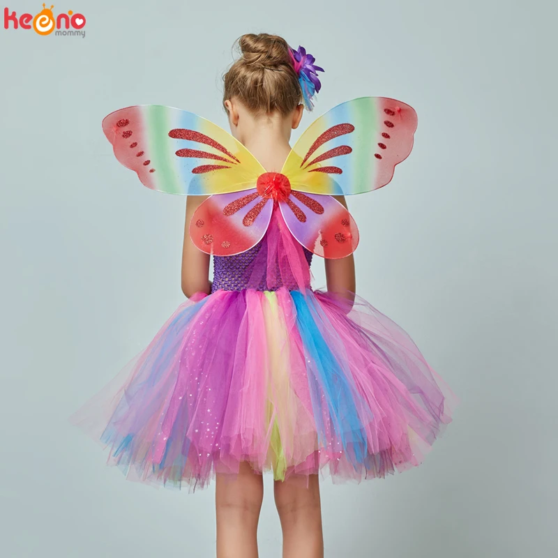 Girls Butterfly Fairy Fancy Tutu Dress Wings Costume Kids Princess Birthday Party Halloween Cosplay Kids Spring Tulle Dress
