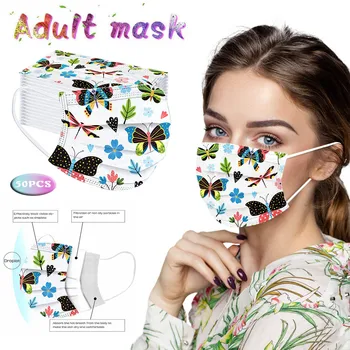 

50pc Adult's Mask Butterfly Printed Breathable Disposable Three-layer Nonwove Protective Face Masks Mascarilla Con Diseno Masque