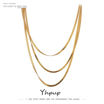 

Yhpup Stainless Steel Snake Chain Stacked Necklaces Jewelry High Quality 18 K Metal Geometric Choker Necklace Anniversary Gift