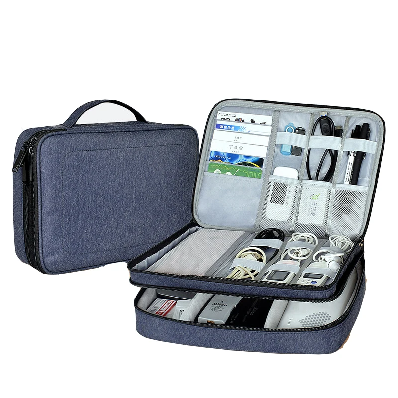 

Double-layer Cable Storage Bag Pouch Case Gadget Organizer For USB Charger Power Bank Electronic Accessories Waterproof