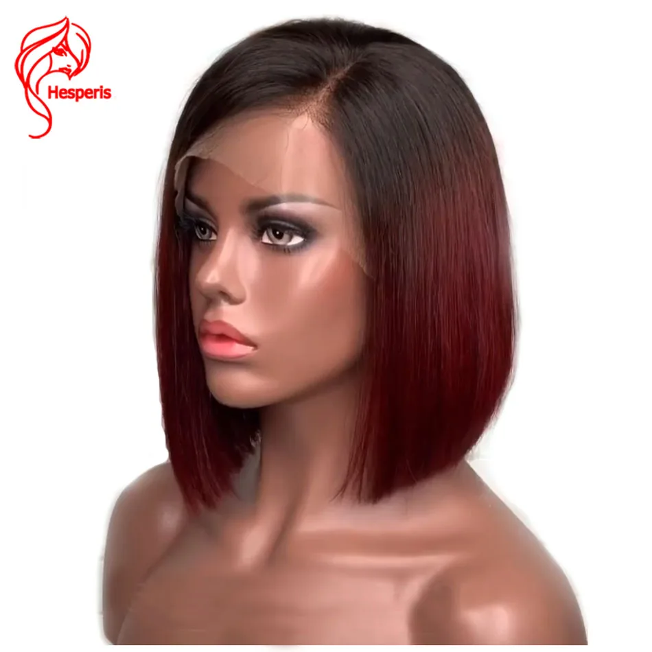 

Hesperis Ombre Human Hair Wig With Baby Hair Brazilian Remy Red 13x6 Lace Front Wig 1b/99J Short Bob Cut Wigs For Women