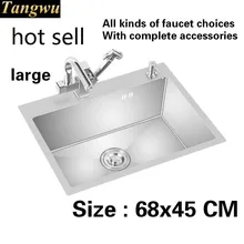 Кухонная раковина большая многофункциональная прочная 304 нержавеющая сталь ручная работа один слот Горячая 680x450 мм