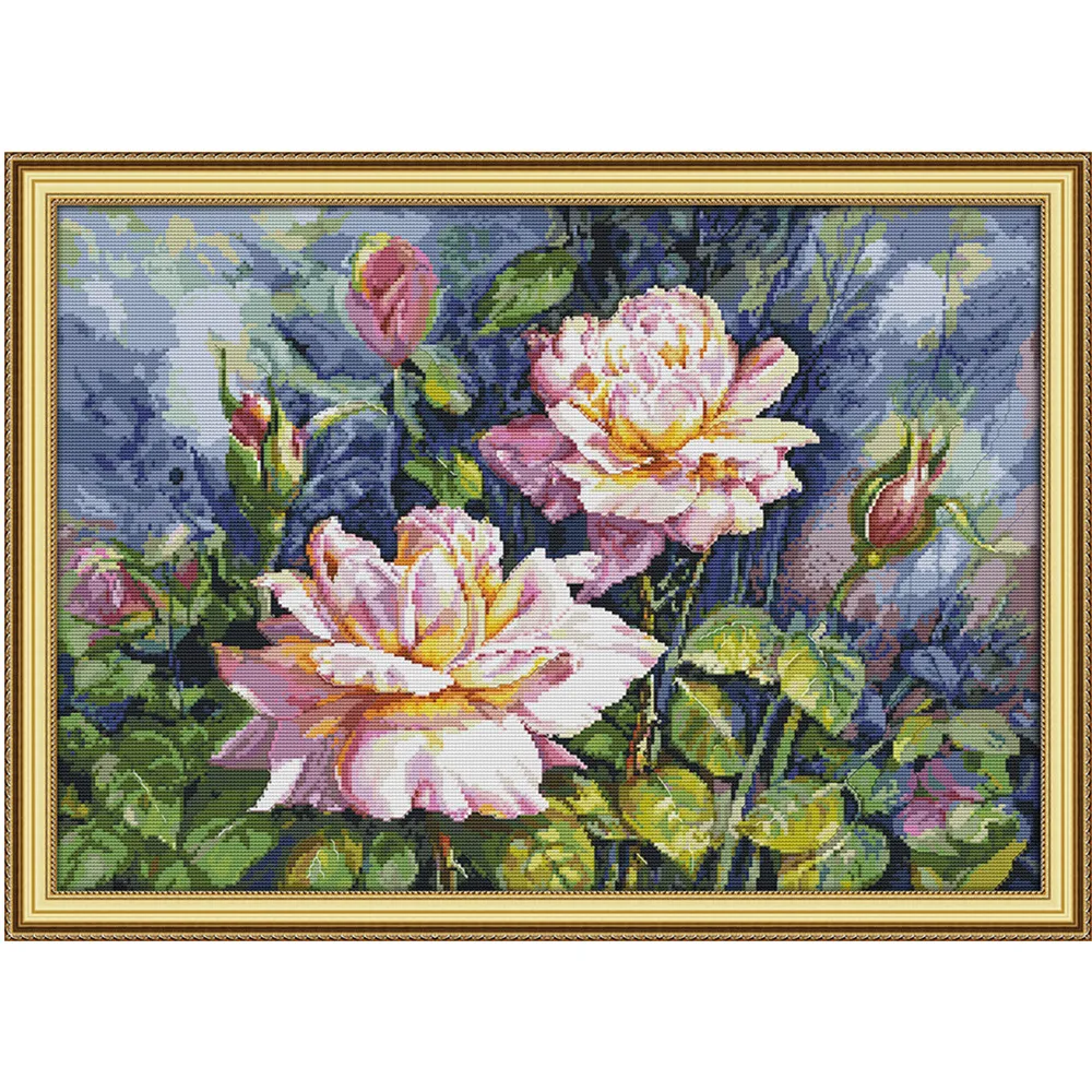 Vintage rose cross stitch kit aida 14ct 11ct count print canvas stitches embroidery DIY handmade
