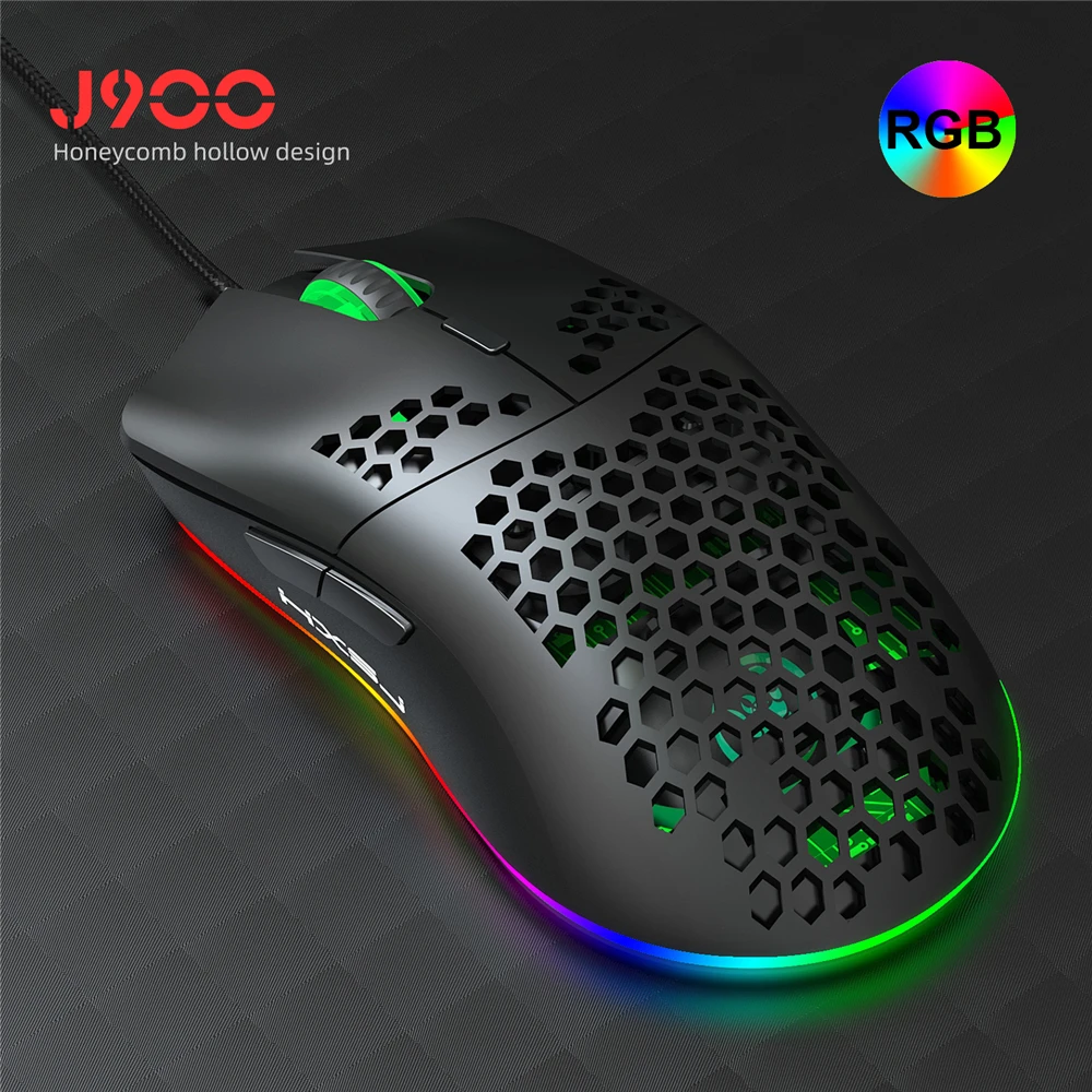 

HXSJ J900 USB Wired Gaming Mouse RGB Gamer Mouses with Six Adjustable DPI Honeycomb Hollow Ergonomic Design for Desktop Laptop