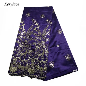 

High Quality Sequins Embroidery Purple African Fabric 5 Yards Raw Silk Nigerian George Lace Fabric Embroidery Sewing KRL-92203