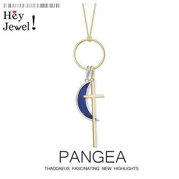 

Charm Necklace Golden Cross & Blue Moon,2020 New Trendy Fashion Jewelry Europe 925 Sterling Silver Link Chain Gift For Women Men