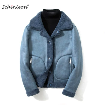 

Schinteon New Men Jacket winter Warm Outwear Suede Leather Faux Lamb Wool Fur Two Side Wear Coat M-5XL Drop Shipping
