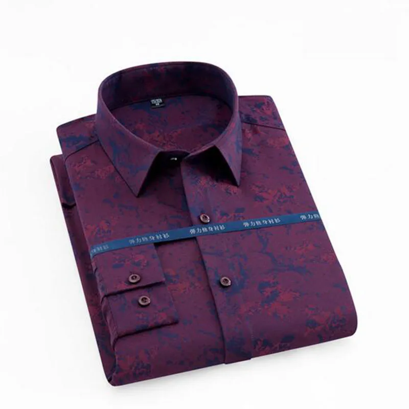 Для мужчин повседневные рубашки с рисунком Camisa, Однобортный высокое качество отложной воротник корейский стиль весенние удобные рубашки ткань - Цвет: purple