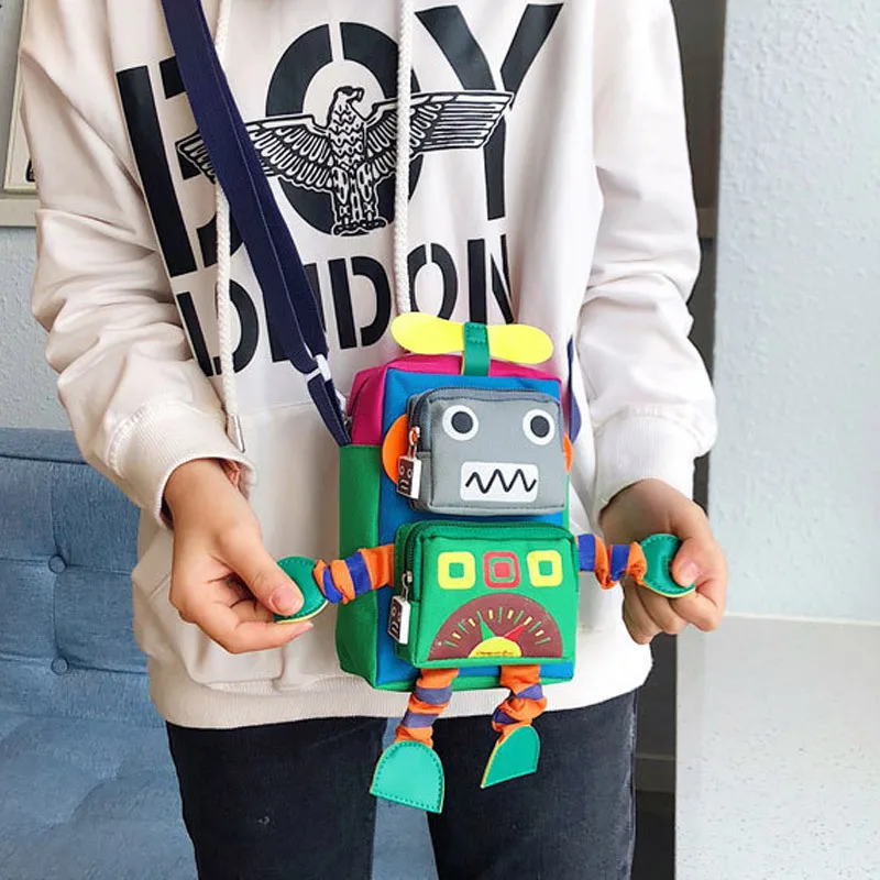 

2019 New Style Personalized & Creative Small Robot Shoulder Bag Trend Canvas Mobile Phone Bag Casual Women's Oblique Bag