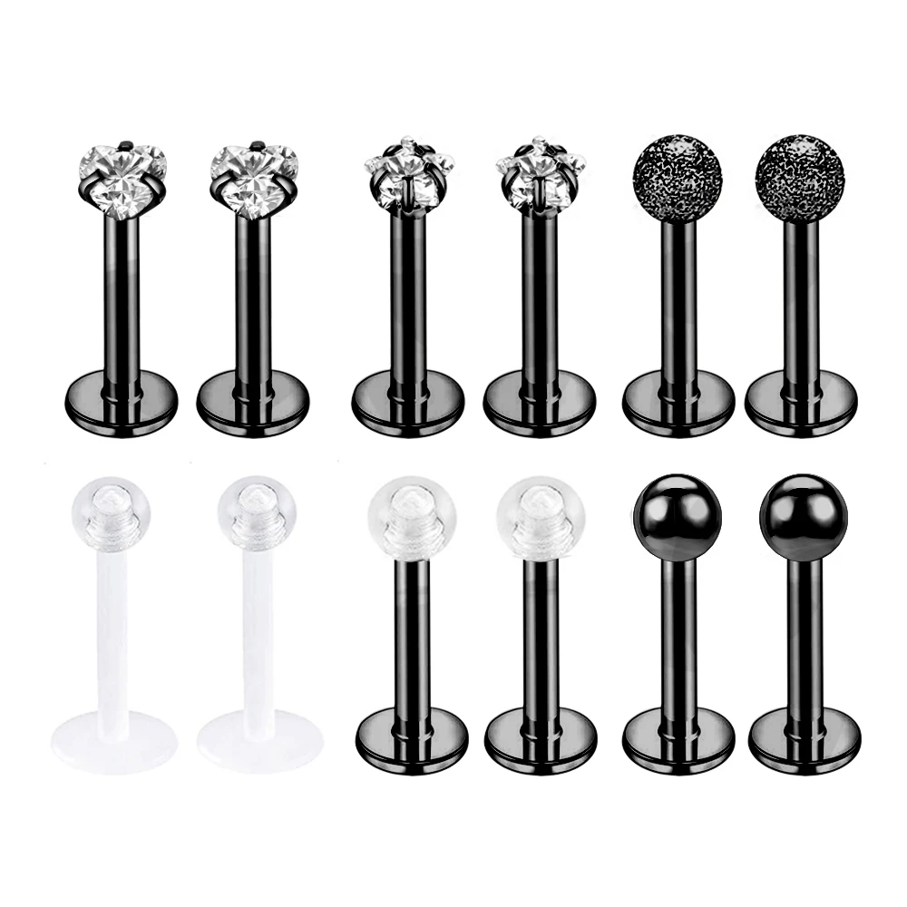 12~16Pcs/Lot Stainless Steel Lip Labret Piercing Studs Set Lengua Monroe Barbell Lip Ring Tragus Cartilage Conch Ear Piercing 
