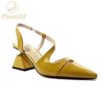 

Phoentin real leather summer shoes woman 2020 pointed toe strange heels cross strap Slingbacks elastic band sandals lady FT1204